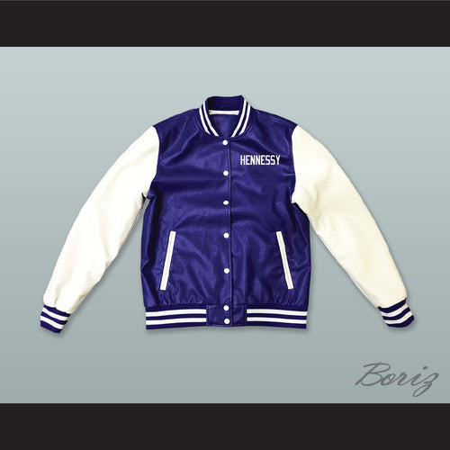 Hennessy Queens Bridge 95 Blue and White Lab Leather Varsity Letterman Jacket