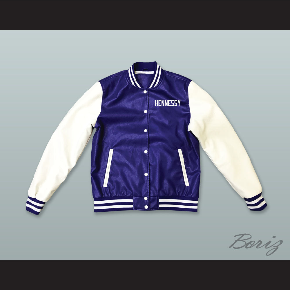 Hennessy Queens Bridge 95 Blue and White Lab Leather Varsity Letterman Jacket