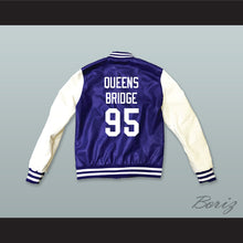 Load image into Gallery viewer, Hennessy Queens Bridge 95 Blue and White Lab Leather Varsity Letterman Jacket
