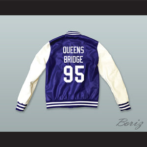 Hennessy Queens Bridge 95 Blue and White Lab Leather Varsity Letterman Jacket