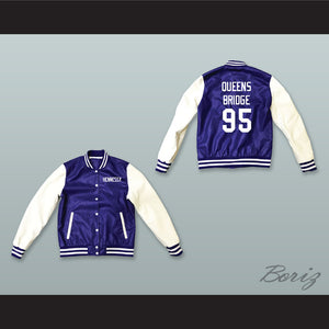 Hennessy Queens Bridge 95 Blue and White Lab Leather Varsity Letterman Jacket