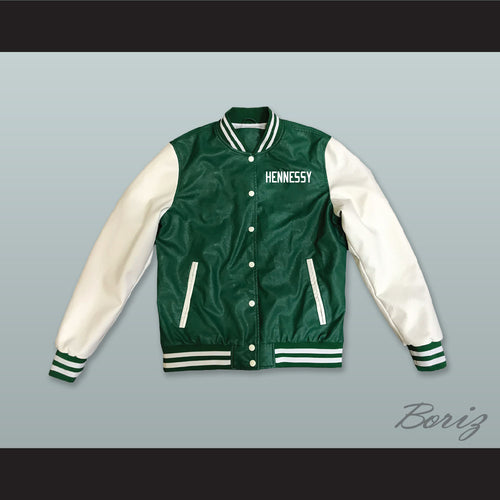 Hennessy Queens Bridge 95 Green and White Lab Leather Varsity Letterman Jacket