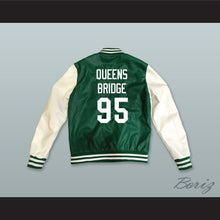 Load image into Gallery viewer, Hennessy Queens Bridge 95 Green and White Lab Leather Varsity Letterman Jacket