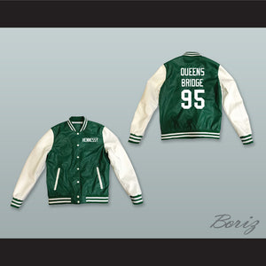 Hennessy Queens Bridge 95 Green and White Lab Leather Varsity Letterman Jacket