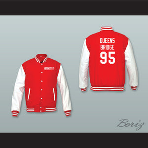 Hennessy Queens Bridge 95 Red Wool and White Lab Leather Varsity Letterman Jacket