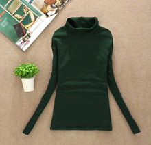 Load image into Gallery viewer, High Elastic New 2020 Fashion Brand Korean Women's Spring Autumn Tops Cotton Long Sleeve Velvet Turtleneck T-shirt Women Shirts