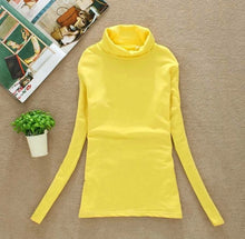 Load image into Gallery viewer, High Elastic New 2020 Fashion Brand Korean Women's Spring Autumn Tops Cotton Long Sleeve Velvet Turtleneck T-shirt Women Shirts