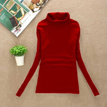 Load image into Gallery viewer, High Elastic New 2020 Fashion Brand Korean Women's Spring Autumn Tops Cotton Long Sleeve Velvet Turtleneck T-shirt Women Shirts