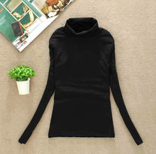 Load image into Gallery viewer, High Elastic New 2020 Fashion Brand Korean Women's Spring Autumn Tops Cotton Long Sleeve Velvet Turtleneck T-shirt Women Shirts