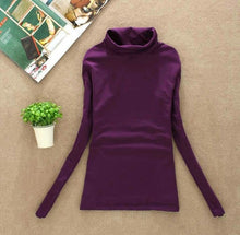 Load image into Gallery viewer, High Elastic New 2020 Fashion Brand Korean Women's Spring Autumn Tops Cotton Long Sleeve Velvet Turtleneck T-shirt Women Shirts