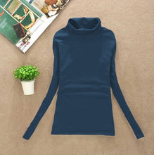 Load image into Gallery viewer, High Elastic New 2020 Fashion Brand Korean Women's Spring Autumn Tops Cotton Long Sleeve Velvet Turtleneck T-shirt Women Shirts