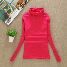 Load image into Gallery viewer, High Elastic New 2020 Fashion Brand Korean Women's Spring Autumn Tops Cotton Long Sleeve Velvet Turtleneck T-shirt Women Shirts