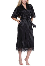 Load image into Gallery viewer, High Quality Black Women Silk Rayon Robe Sexy Long Lingerie Sleepwear Kimono Yukata Nightgown Plus Size S M L XL XXL XXXL A-050