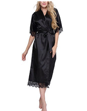 Load image into Gallery viewer, High Quality Black Women Silk Rayon Robe Sexy Long Lingerie Sleepwear Kimono Yukata Nightgown Plus Size S M L XL XXL XXXL A-050
