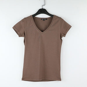 High Quality V-Neck 15 Candy Color Cotton Basic T-shirt Women Plain Simple T Shirt For Women Short Sleeve Female Tops 077