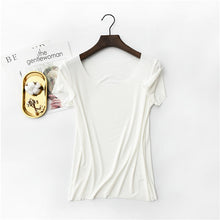 Load image into Gallery viewer, High Stretch Rib Cotton Casual Slim Fit Basic Short Sleeve Women T Shirt Seamless Tops Black Women T-Shirt Under Shirt Plus Size