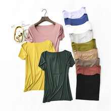 Load image into Gallery viewer, High Stretch Rib Cotton Casual Slim Fit Basic Short Sleeve Women T Shirt Seamless Tops Black Women T-Shirt Under Shirt Plus Size