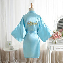 Load image into Gallery viewer, High-end Solid Letter Bride Wedding Robe Sexy Mini Bridesmaid Bridal  Party Gift Casual Half Sleeve Bathrobe Gown Sleepwear