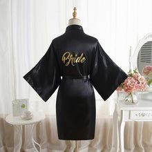Load image into Gallery viewer, High-end Solid Letter Bride Wedding Robe Sexy Mini Bridesmaid Bridal  Party Gift Casual Half Sleeve Bathrobe Gown Sleepwear