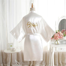 Load image into Gallery viewer, High-end Solid Letter Bride Wedding Robe Sexy Mini Bridesmaid Bridal  Party Gift Casual Half Sleeve Bathrobe Gown Sleepwear