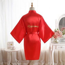 Load image into Gallery viewer, High-end Solid Letter Bride Wedding Robe Sexy Mini Bridesmaid Bridal  Party Gift Casual Half Sleeve Bathrobe Gown Sleepwear