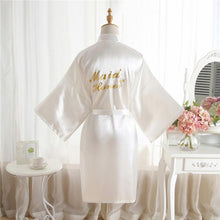 Load image into Gallery viewer, High-end Solid Letter Bride Wedding Robe Sexy Mini Bridesmaid Bridal  Party Gift Casual Half Sleeve Bathrobe Gown Sleepwear