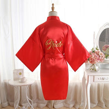 Load image into Gallery viewer, High-end Solid Letter Bride Wedding Robe Sexy Mini Bridesmaid Bridal  Party Gift Casual Half Sleeve Bathrobe Gown Sleepwear