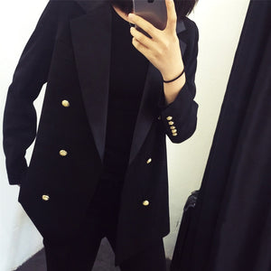 High quality professional women's suit large size Casual double-breasted temperament black ladies jacket Trendy office blazer