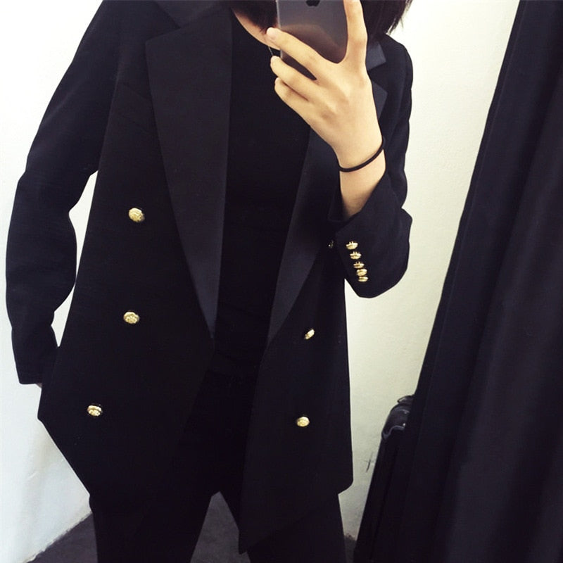 High quality professional women's suit large size Casual double-breasted temperament black ladies jacket Trendy office blazer