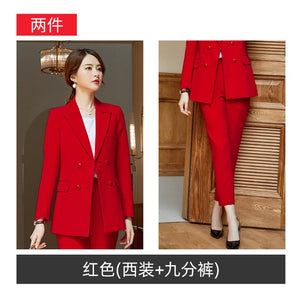 High quality temperament business professional women's suit 2019 autumn and winter new slim jacket large size female Pants suit