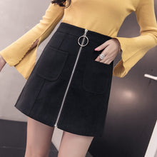 Load image into Gallery viewer, High waist ring zipper shorts 2021 winter new wide leg skirt shorts black sexy shorts female slim skirt shorts