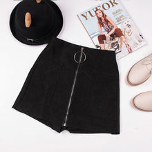 Load image into Gallery viewer, High waist ring zipper shorts 2021 winter new wide leg skirt shorts black sexy shorts female slim skirt shorts