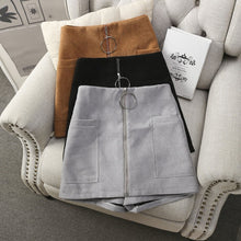 Load image into Gallery viewer, High waist ring zipper shorts 2021 winter new wide leg skirt shorts black sexy shorts female slim skirt shorts