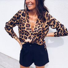 Load image into Gallery viewer, Highstreet Office Lady Deep V Neck Leopard Print Fitted Pullovers Long Sleeve Tee 2019 Autumn Casual Women T-shirt Top