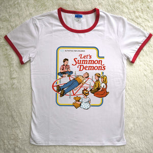 Hillbilly Funny Vintage Women Tshirt Cotton Short Sleeve Let's Summon Demons Graphic Tops Harajuku Summer Tumblr T shirt Women