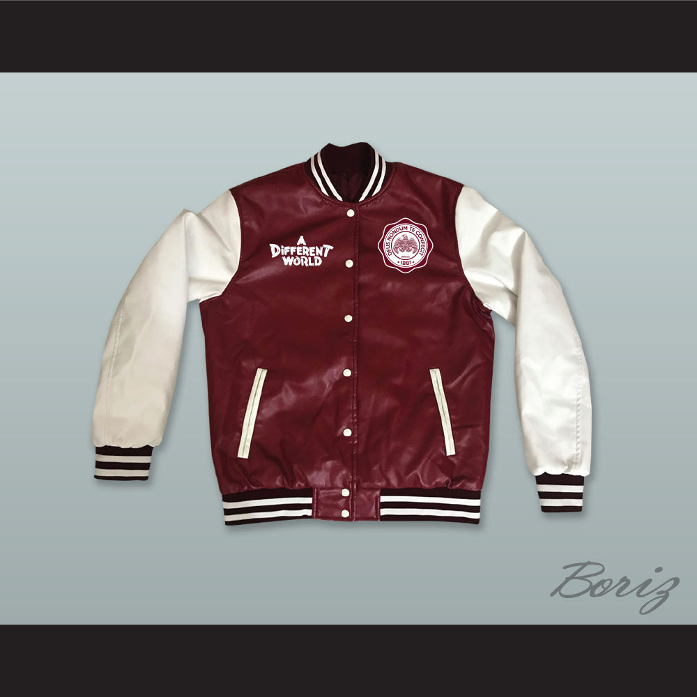 Hillman College Eagle Crest Maroon and White Lab Leather Varsity Letterman Jacket