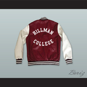 Hillman College Eagle Crest Maroon and White Lab Leather Varsity Letterman Jacket