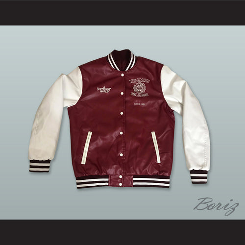 Hillman College Maroon and White Lab Leather Varsity Letterman Jacket