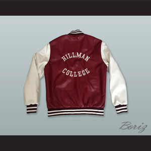 Hillman College Maroon and White Lab Leather Varsity Letterman Jacket