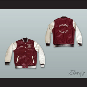 Hillman College Maroon and White Lab Leather Varsity Letterman Jacket