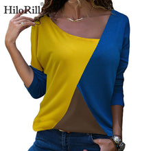 Load image into Gallery viewer, HiloRil Women Patchwork Long Sleeve Tee Shirt 2020 Casual Pullover Loose T-Shirt Harajuku Streetwear Ladies Top Tee Camisa