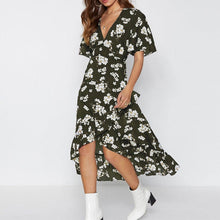 Load image into Gallery viewer, HiloRill 2020 Summer Dress Women Floral Print Ruffles Long Dress Boho Style Beach Sundress Short Sleeve Wrapped Maxi Party Dress