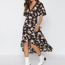 Load image into Gallery viewer, HiloRill 2020 Summer Dress Women Floral Print Ruffles Long Dress Boho Style Beach Sundress Short Sleeve Wrapped Maxi Party Dress