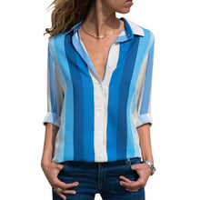 Load image into Gallery viewer, HiloRill Women Blouses 2020 Floral Print Long Sleeve Turn Down Collar Blouse Shirt Striped Tunic Plus Size Blusa Chemisier Femme