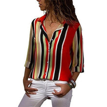 Load image into Gallery viewer, HiloRill Women Blouses 2020 Floral Print Long Sleeve Turn Down Collar Blouse Shirt Striped Tunic Plus Size Blusa Chemisier Femme