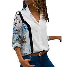 Load image into Gallery viewer, HiloRill Women Blouses 2020 Floral Print Long Sleeve Turn Down Collar Blouse Shirt Striped Tunic Plus Size Blusa Chemisier Femme