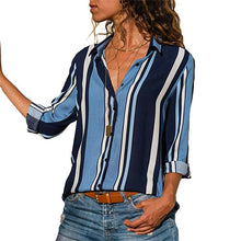 Load image into Gallery viewer, HiloRill Women Blouses 2020 Floral Print Long Sleeve Turn Down Collar Blouse Shirt Striped Tunic Plus Size Blusa Chemisier Femme