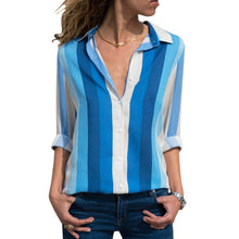 Load image into Gallery viewer, HiloRill Women Blouses 2020 Floral Print Long Sleeve Turn Down Collar Blouse Shirt Striped Tunic Plus Size Blusa Chemisier Femme