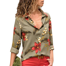 Load image into Gallery viewer, HiloRill Women Blouses 2020 Floral Print Long Sleeve Turn Down Collar Blouse Shirt Striped Tunic Plus Size Blusa Chemisier Femme