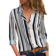 Load image into Gallery viewer, HiloRill Women Blouses 2020 Floral Print Long Sleeve Turn Down Collar Blouse Shirt Striped Tunic Plus Size Blusa Chemisier Femme